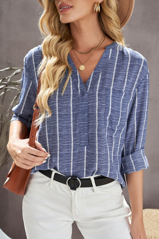 Striped V Neck Blouse