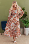 Brown Floral Square Neck Maxi Dress