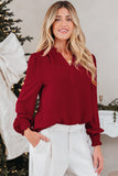 Burgundy Shirred Cuff Long Sleeve Blouse
