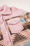 Pink Western Aztec Print Sherpa Jacket