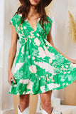 Floral V Neck Ruffled Hem Dress