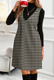 Houndstooth V Neck Sleeveless Dress