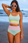 Mint Color Block High Waist Bikini