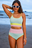 Mint Color Block High Waist Bikini