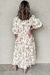 Floral Puff Sleeve Button Front Maxi Dress