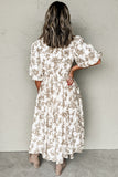 Floral Puff Sleeve Button Front Maxi Dress