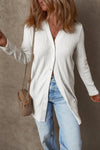 White Ribbed Button Up Tunic Cardigan