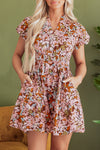 Pink Floral Puff Sleeve Shirred Dress