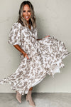 Floral Puff Sleeve Button Front Maxi Dress