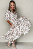 Floral Puff Sleeve Button Front Maxi Dress