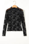Floral Mesh Lace Mock Neck Top