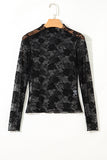 Floral Mesh Lace Mock Neck Top