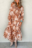 Brown Floral Square Neck Maxi Dress