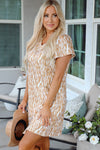 Abstract V Neck Short T Shirt Dress