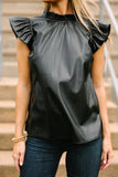 Leather Frilly Ruffle Trim Blouse