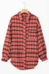 Red Plaid Distressed Hem Button Up