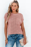 Pink Checkered Textured Knit Top