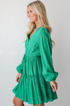 Kelli Green Frilly Puff Sleeve Dress