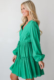 Kelli Green Frilly Puff Sleeve Dress