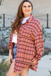 Red Plaid Distressed Hem Button Up