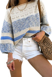 Blue Open Stitch Puff Sleeve Sweater