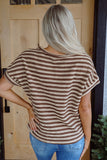 Stripe Side Slits Crew Neck Top