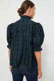 Plaid Frilled Trim Puff Sleeve Blouse