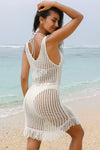 Fringed Edge V Neck Beach Cover Up