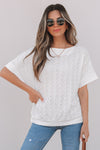 Eyelet Pattern Boat Neck Casual Top