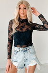 Floral Mesh Lace Mock Neck Top