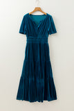 Prussian Blue Velvet Tiered Maxi Dress