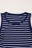 Blue Stripe Contrast Round Neck Sleeveless Slim Top