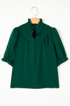 Green Frilled Trim Puff Sleeve Blouse