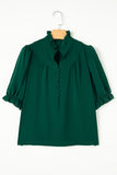 Green Frilled Trim Puff Sleeve Blouse