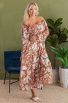 Brown Floral Square Neck Maxi Dress