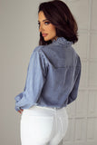 Denim Ruffled Long Sleeve Blouse