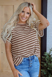 Stripe Side Slits Crew Neck Top