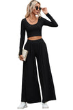 Black Crop Top & Flare Bottom Pants Set