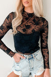 Floral Mesh Lace Mock Neck Top