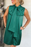 Evergreen Bow Tie Satin Shift Sleeveless Mini Dress