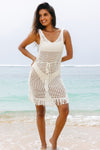 Fringed Edge V Neck Beach Cover Up