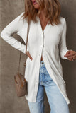 White Ribbed Button Up Tunic Cardigan