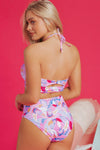 Floral Halter Neck High Waist Bikini