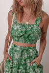 Floral Shirred Crop Top & High Waist Midi Skirt Set