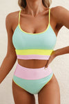 Mint Color Block High Waist Bikini