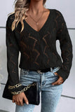 Black Hollow Out Knit V Neck Sweater