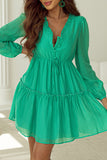 Kelli Green Frilly Puff Sleeve Dress