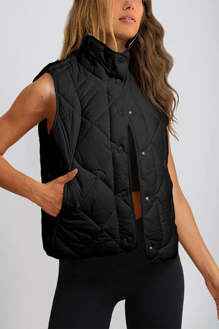 Black Quilted Button Up Pocket Vest