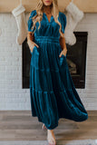 Prussian Blue Velvet Tiered Maxi Dress