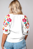 Floral Embroidered Ricrac Puff Sleeve Blouse